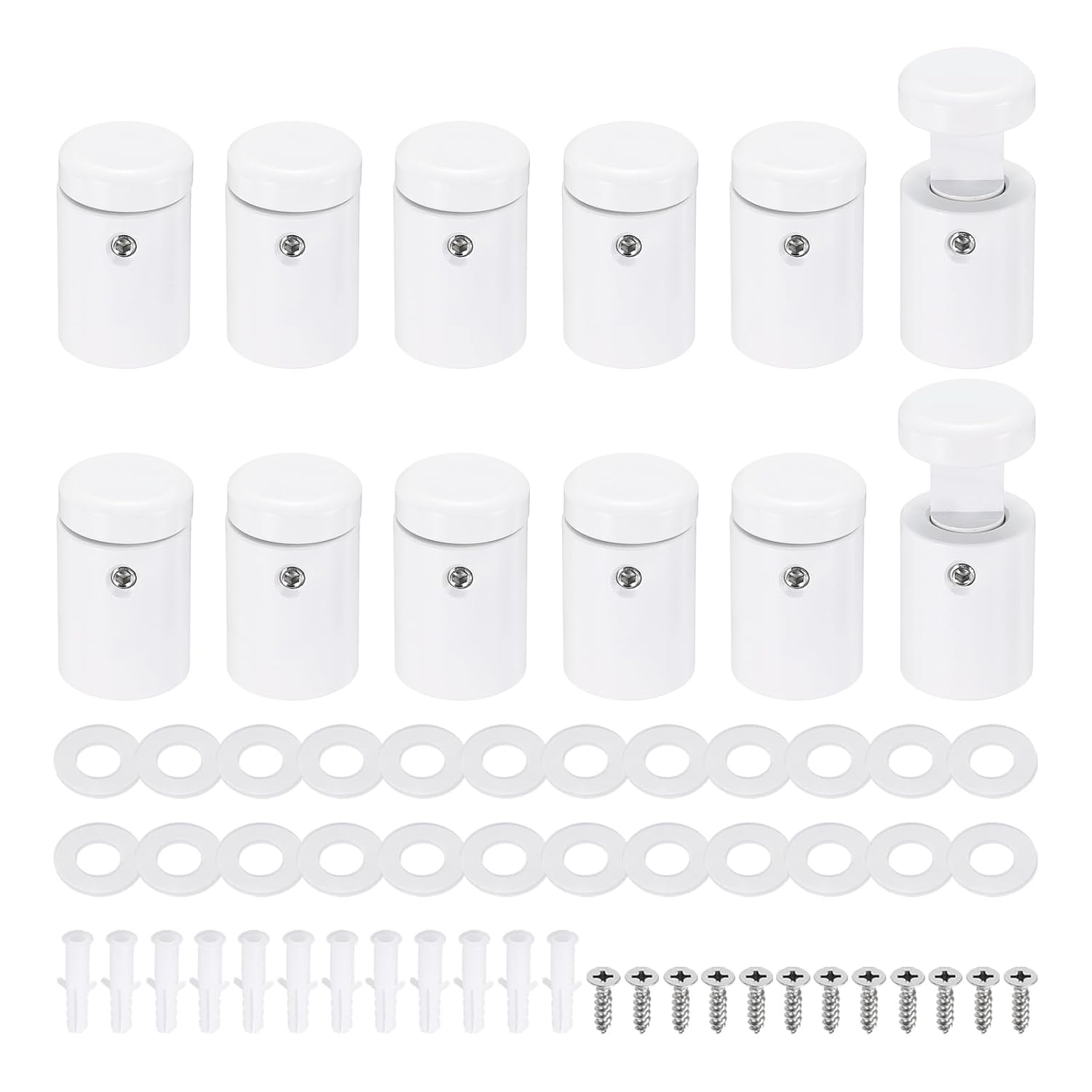 MECCANIXITY 12pcs Side Clamp Standoffs, 3/4" x 1" White Aluminum Standoff Screws Wall Sign Mounting Hardware Edge Grips for Acrylic Signs, Hanging Picture Frame, Advertising