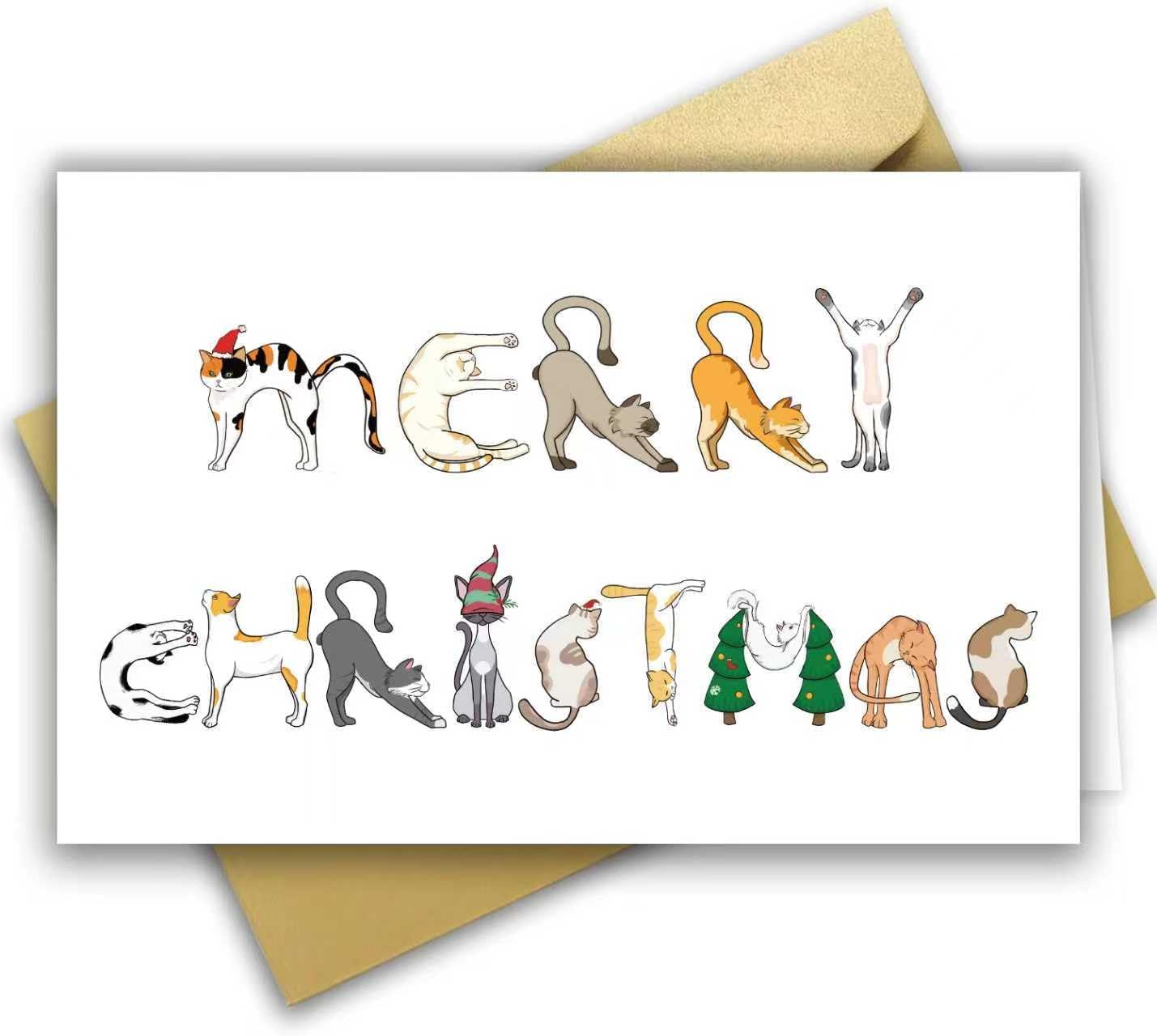 Merry Christmas Card from Cat, Funny Christmas Card&Gift for Cat Dad Mom Parent, Unique Xmas Gift for Cats Lover and Cats Owner #3