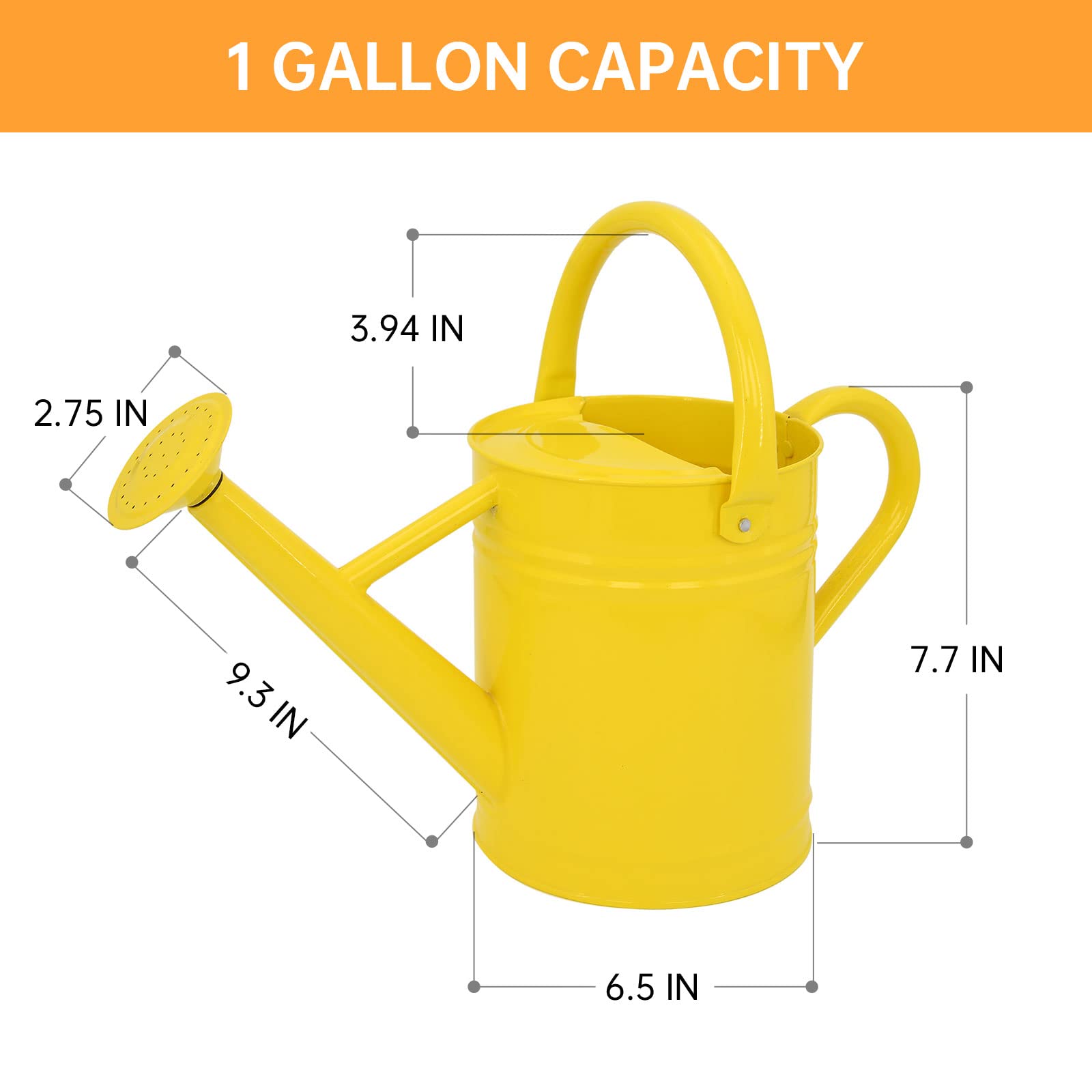 Metall-Gießkanne für Outdoor-Pflanzen, Gießkanne aus verzinktem Stahl mit abnehmbarem Auslauf, 3,5 l, perfekte Dekoration für Haus und Garten, Gelb