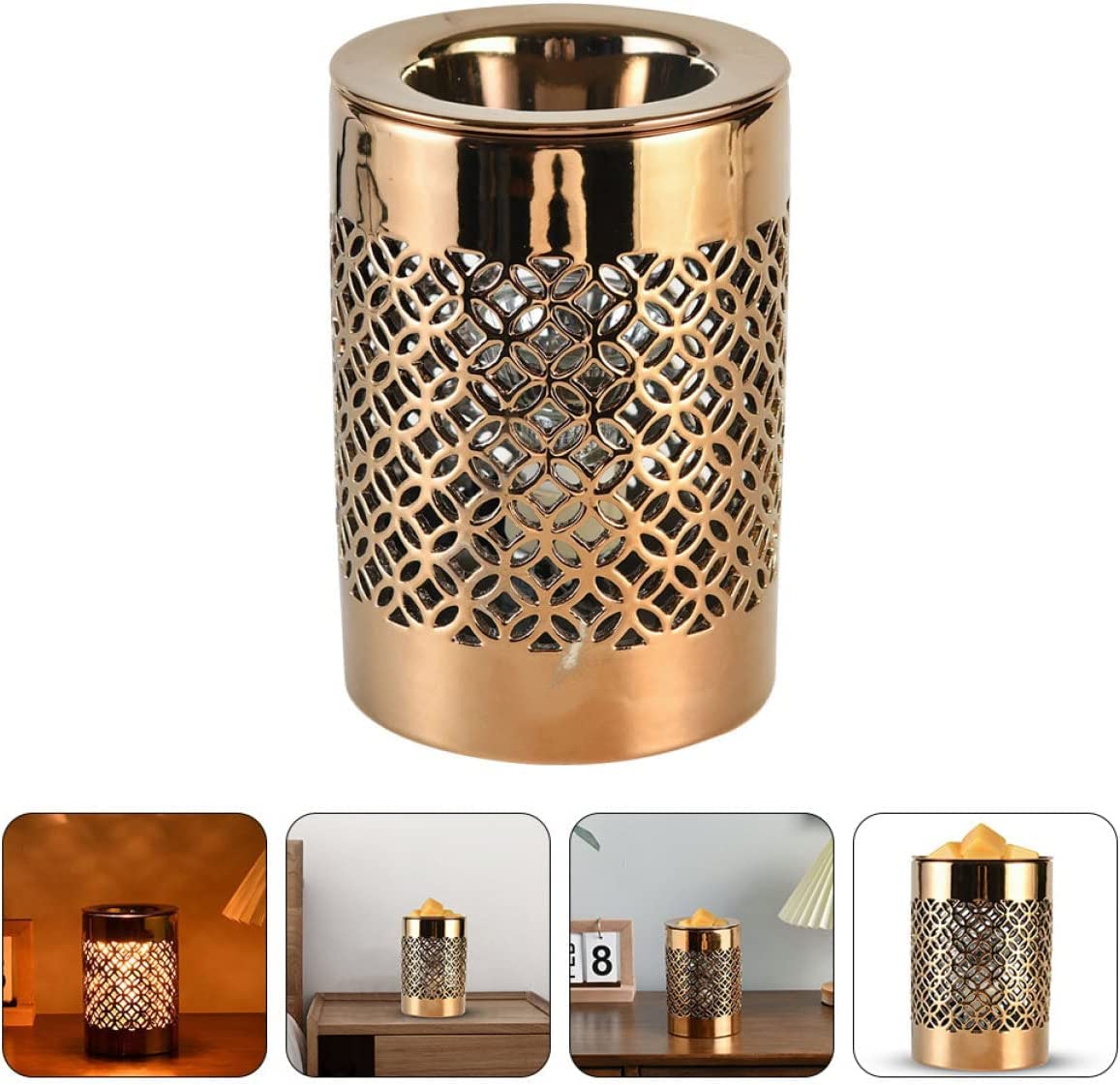Riscaldatore di candele Bruciatore di cera in ceramica Foro della moneta di rame Scalda olio Scaldacera senza fuoco Diffusore di aromi Lampada per coffee shop Studio Home Office Comodino Interno