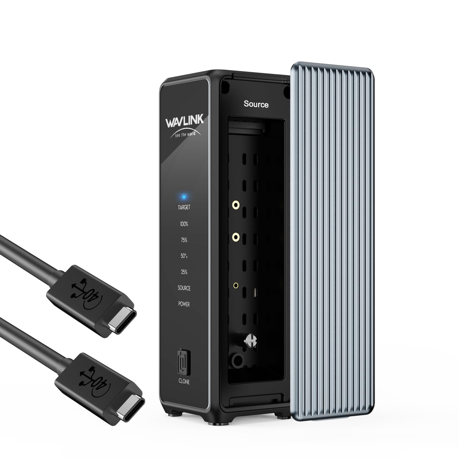 WAVLINK Boîtier NVMe M.2 Double Baie 40Gbps, Compatible Thunderbolt 5/4/3, USB4/3.2/2.0, UASP et Trim, Clonage Hors Ligne, 3300 Mo/s