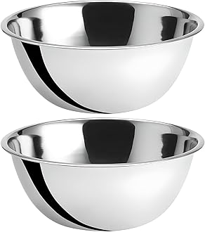 8 Quart Mixing Bowls | Set of 2 | 13.25-Inch Stainless Steel Professional Grade Flat Base Mixing Bowls for Home and Commercial Kitchens