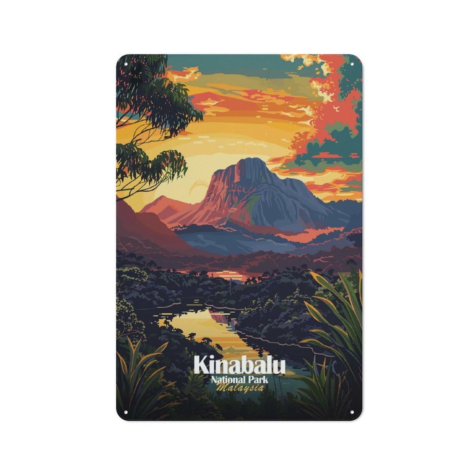 Junmoney Kinabalu National Park, Malaysia Rustic Metal Wall Decor 30X20cm, Rustic Metal Sign For Farmhouse Kitchen, Pantry Or Dining Area