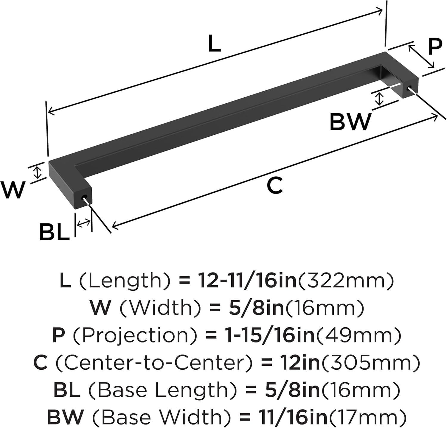 Amerock BP54045FB, Matte Black, 12in (305mm) Center-to-Center - Image 4
