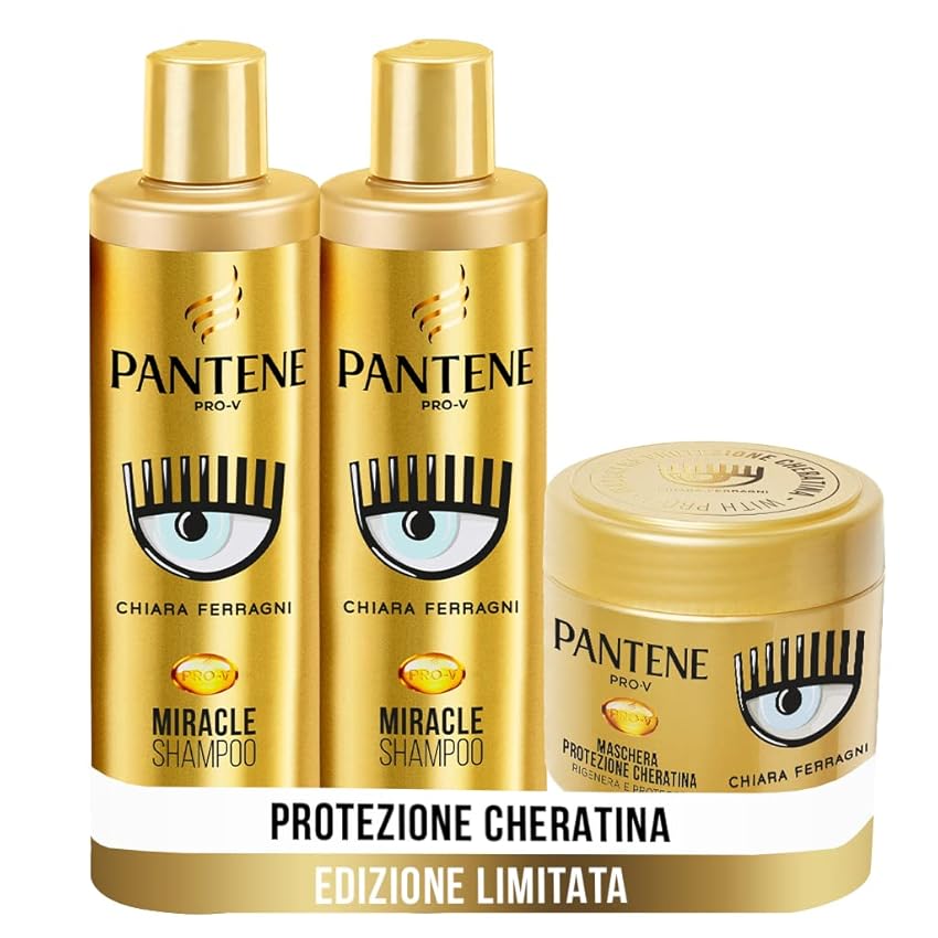 Immagine del prodotto Pantene Pro-V by CHIARA FERRAGNI Miracle Shampoo Protezione Cheratina Rigenera E Protegge Per Capelli Secchi, Opachi e Danneggiati, 2x250ml + Maschera 300ml