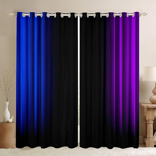 Feelyou Abstract Ombre Decorations Curtains for Kids Teens Women Blue Purple and Black Window Drapes Treatments Geometric Modern Window Curtains Bedroom, 42W X 63L,2 Panels