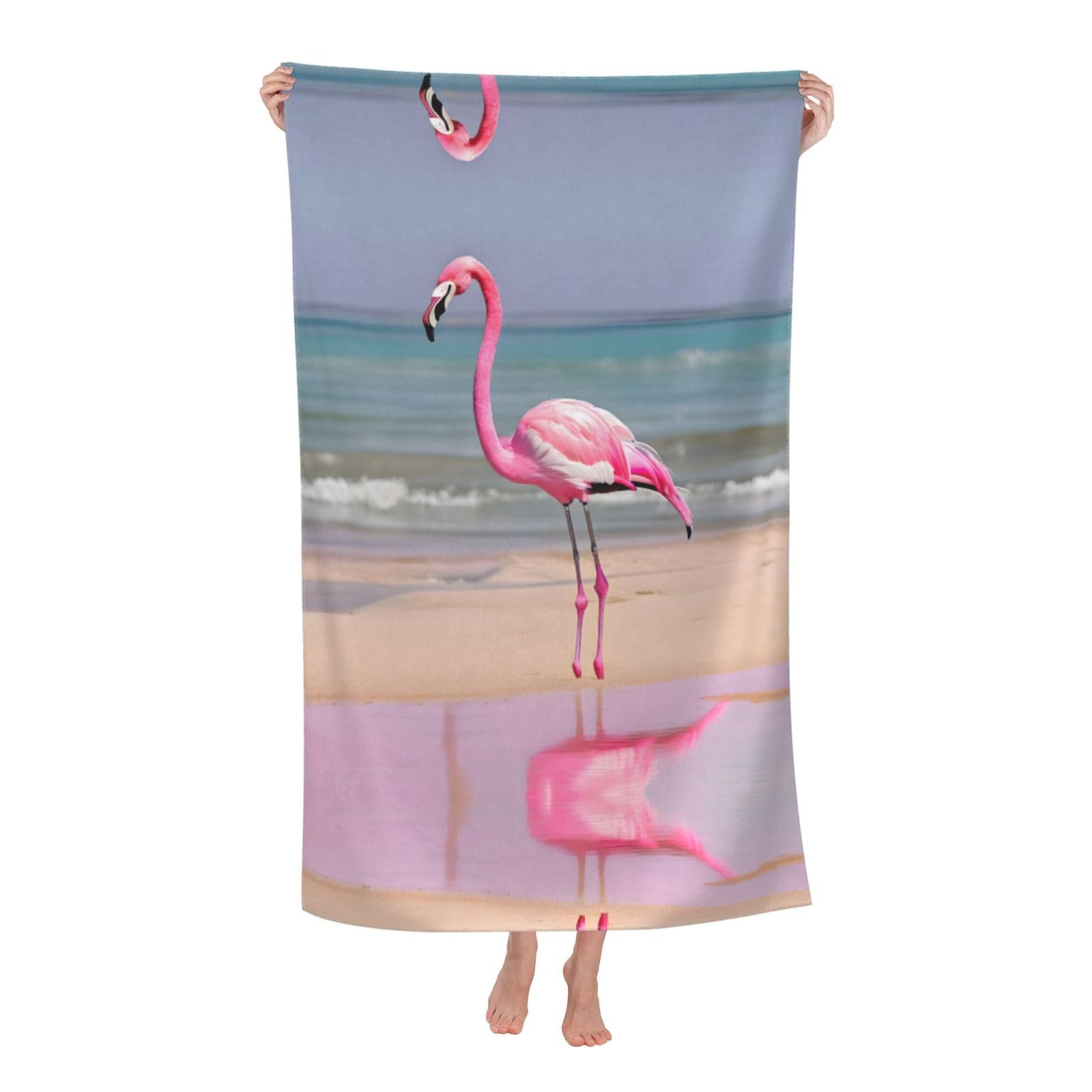 Oazcvbnn Women's White Pink Flamingo On Beach Print Adult Beach Towel Summer Travel Pool Vacation Swimming Fitness Outdoor Adventures