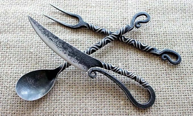 Generic Medieval Hand Forged Cutlery Unique Set of Iron, A Best Gift,LARP, Wrought Iron-F64