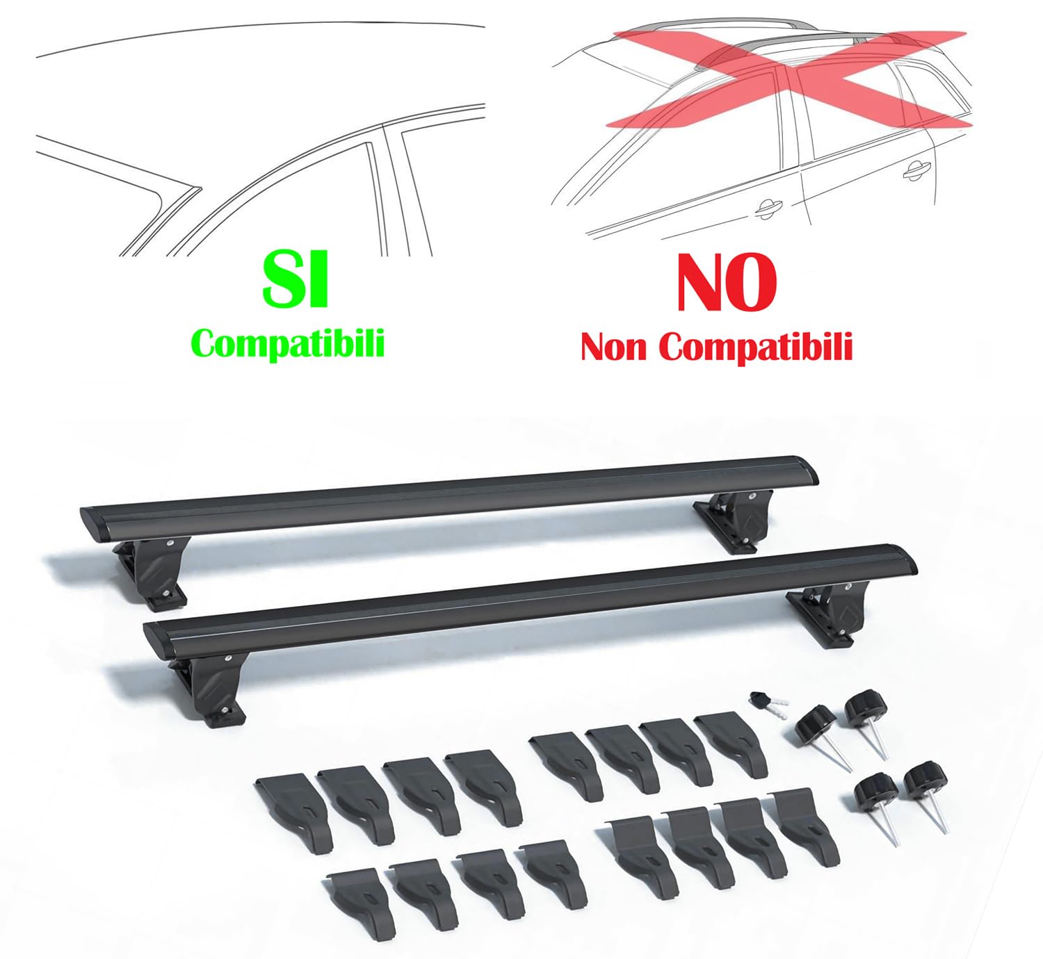 Rebeca Shop Barre portapacchi universali, per tutti i tipi di auto, scegli il modello adatto dal menu (LS5502-LS5503 Per tetto liscio, 130cm Per tetto liscio LS5502)