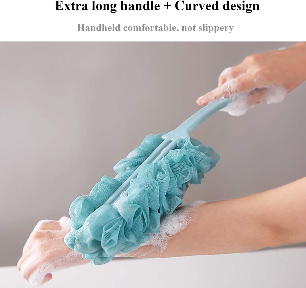 Bath Brush Long Handle Back Washer for Shower + Gray Luffa Bath Sponge image 4