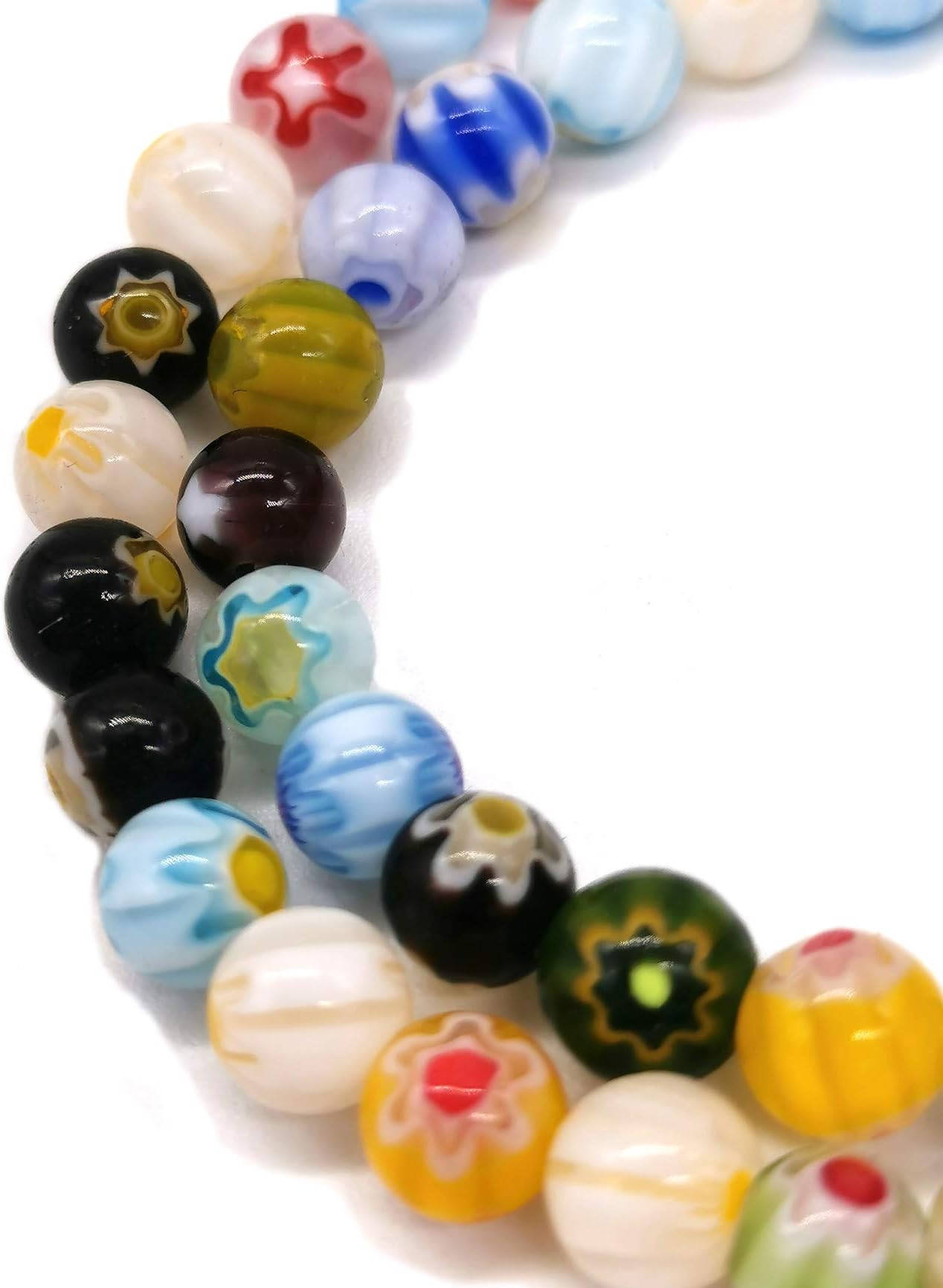FANGQUNMillefiori Beads for Jewelry Making 8mm Millefiori Lampwork Glass Beads Flower Mosaic Beads 46pcs/Strand