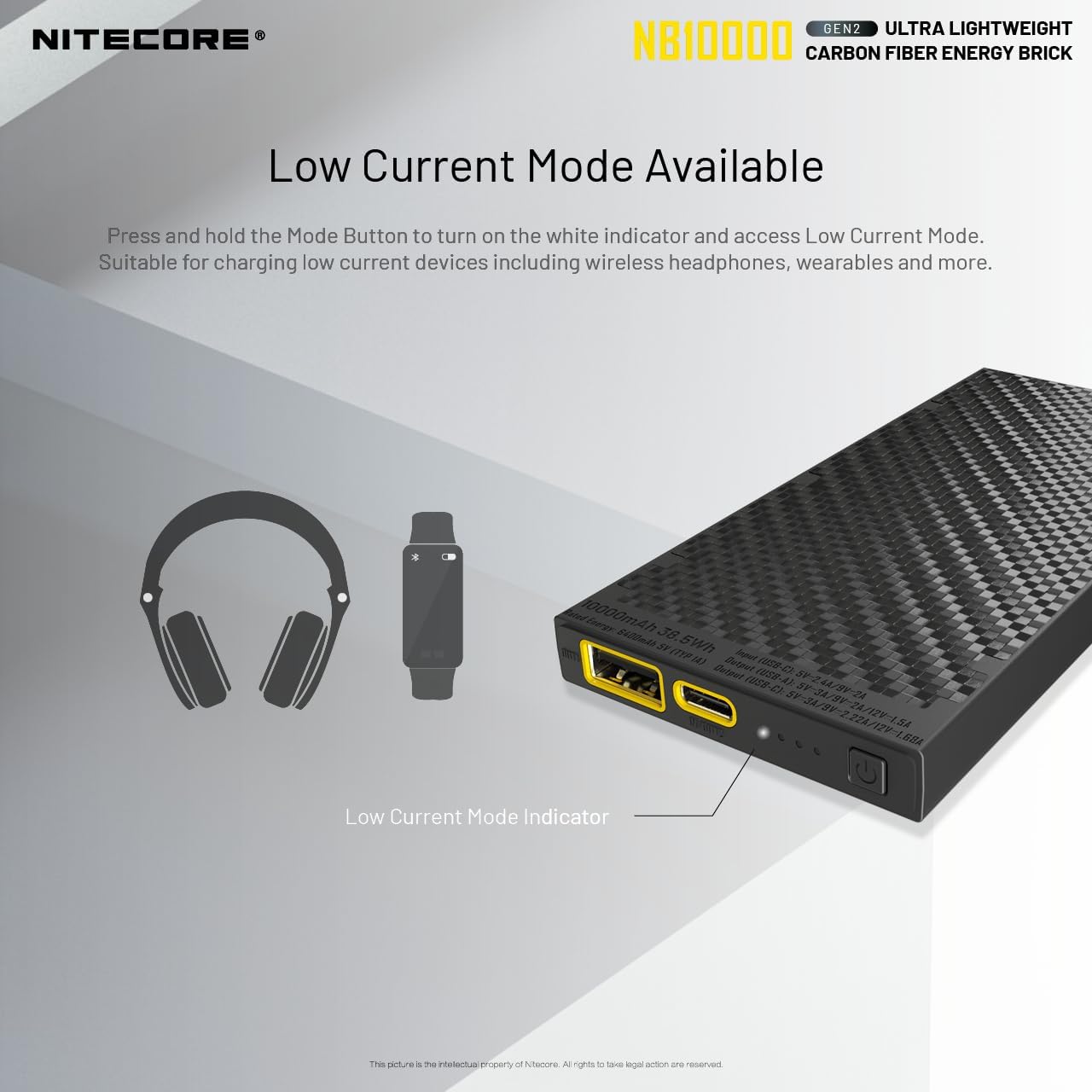 Nitecore NB10000 GEN II Quick Charge Dual-Output Type-C USB Power Bank with Eco-Sensa Type-C Charging Cable