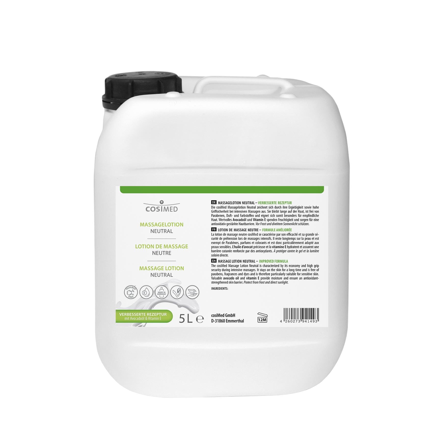 cosiMed Massagelotion neutral | 5000 ml | mit Avocadoöl und Vitamin E | ohne Duftstoffe, ohne Parabene | hautpflegend