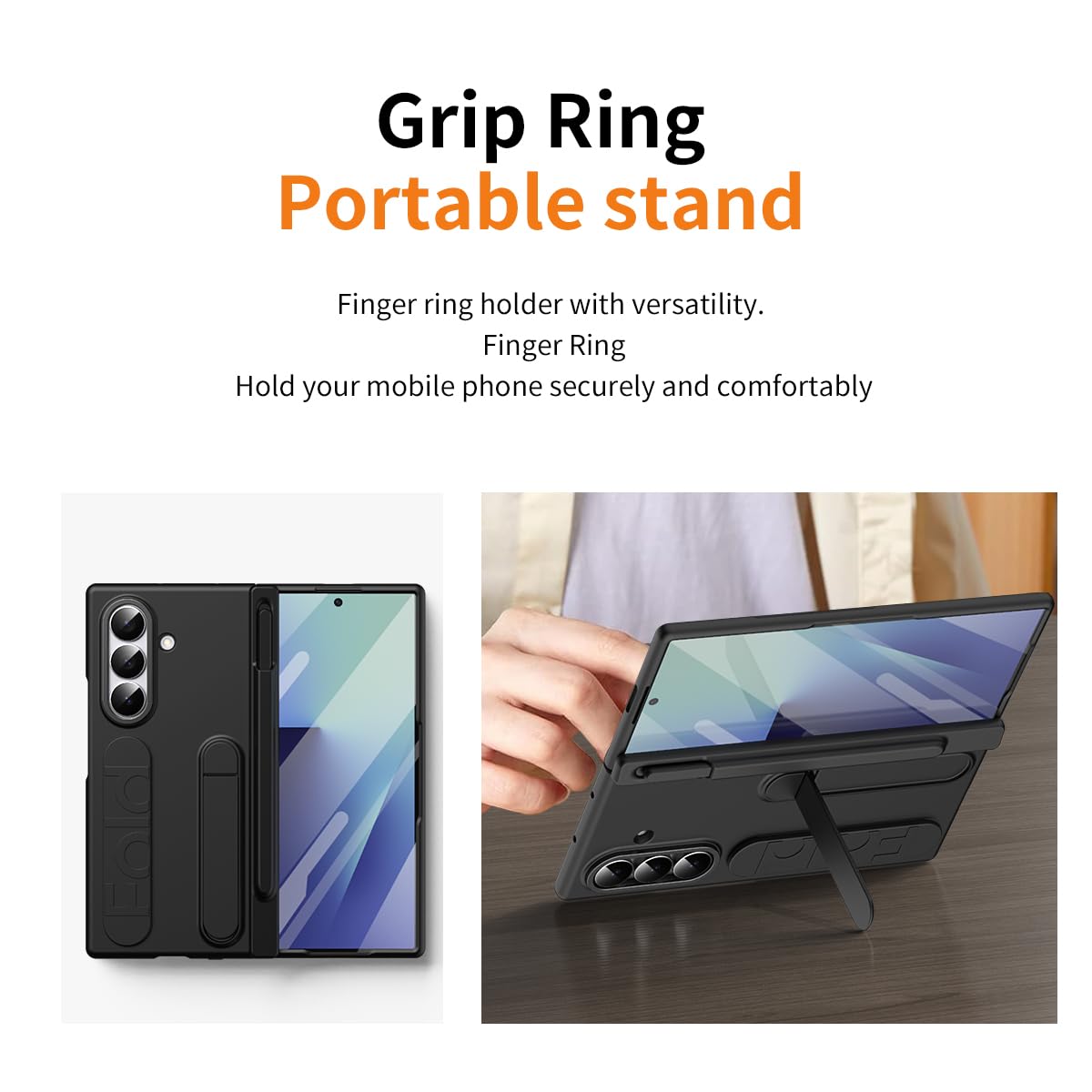 BRAND SET Etui do Galaxy Z Fold7, podpórka i pasek na rękę, odporne na wstrząsy, przyjazne dla skóry etui z wbudowanym rysikiem i uchwytem na rysik, ekran HD i ochrona obiektywu, do Samsung Galaxy Z