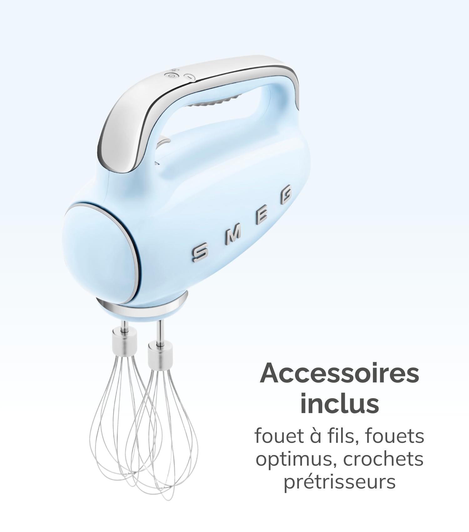 Smeg, Batteur Électrique HMF01CREU, 9 Niveaux de Vitesse, Fonction Turbo, Système de Démarrage Progressif, 4 Batteurs, 2 Crochets Pétrisseurs et Range Cable Fournis, 250W, Crème