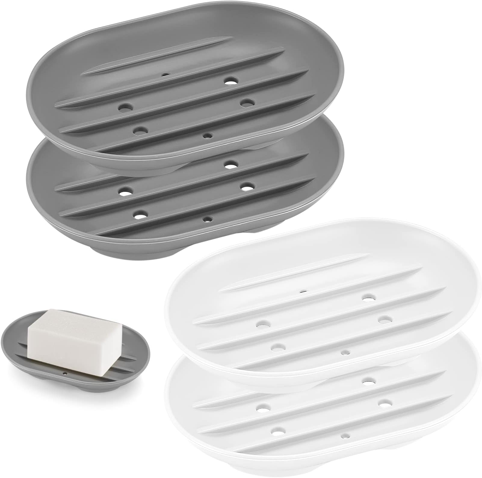 2 Pcs Silicone Soap Dish, Soap Drainer Dish, Soap Saver, Self Draining