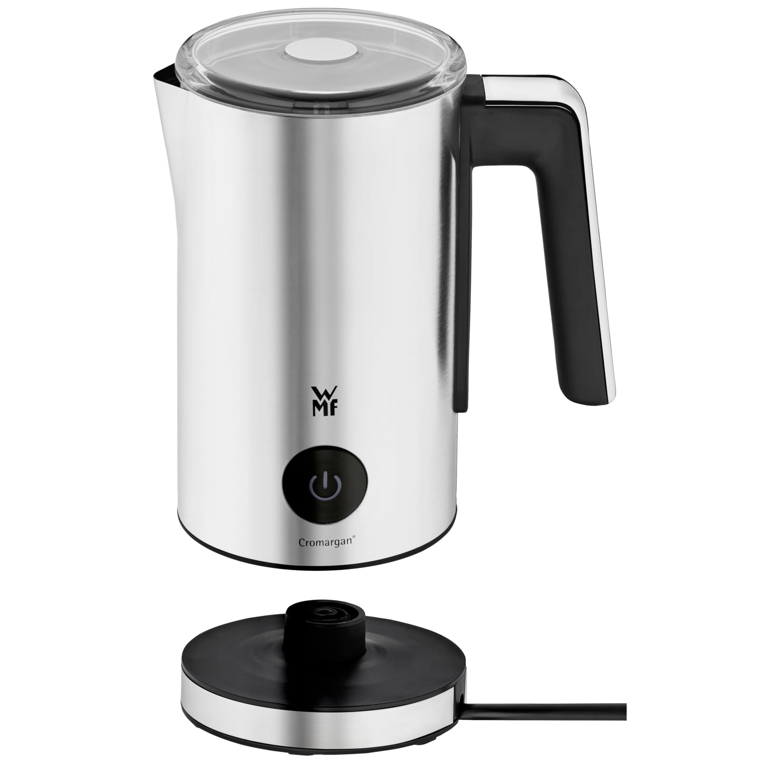 WMF Stelio Milchaufschäumer elektrisch, 500 Watt, 150-250 ml, Antihaftbeschichtung, kabellos, für Milchschaum heiss und kalt, heiße Schokolade, cromargan matt/silber