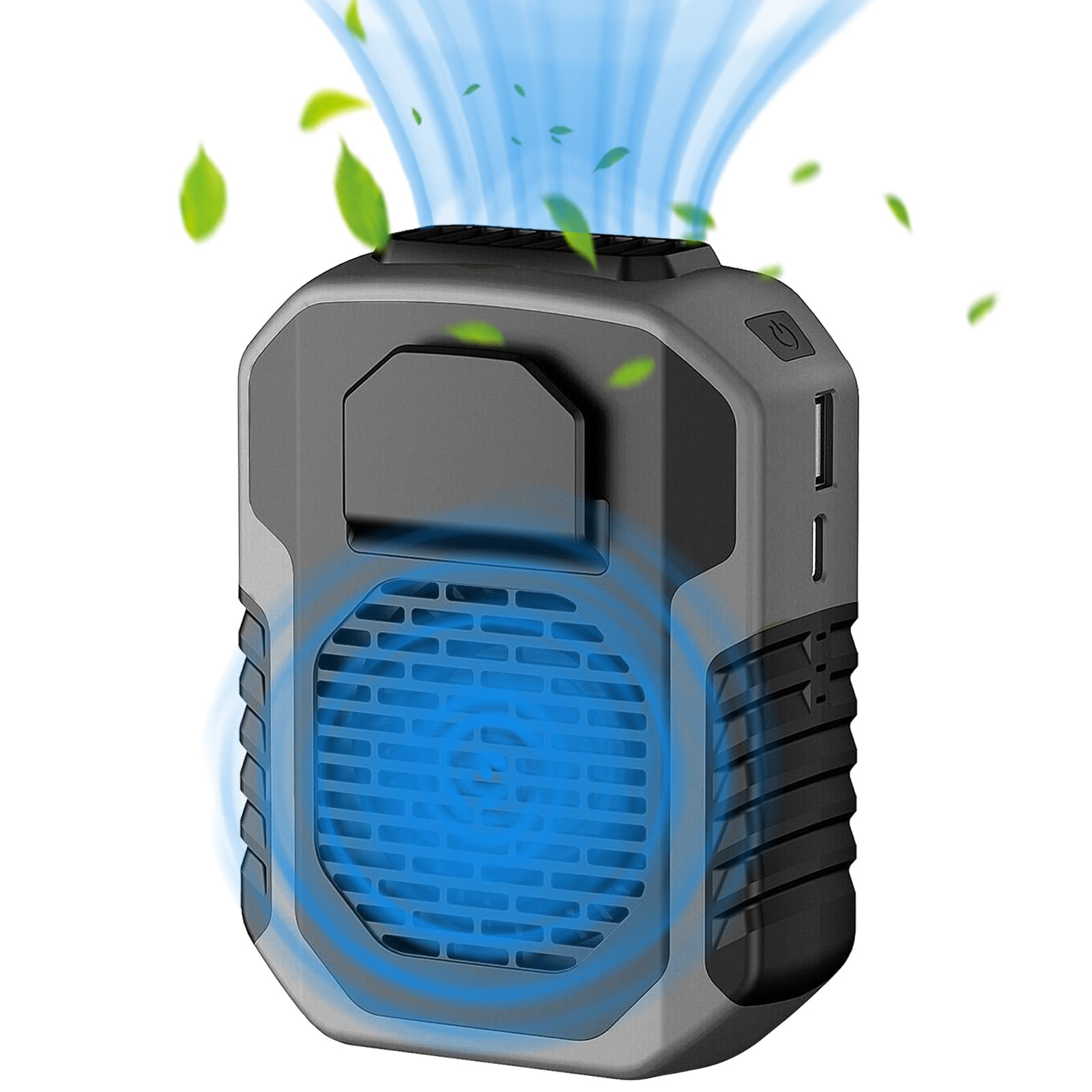 6000mAh Portable Waist Clip Fan, 6000RPM Strong Airflow, 3 Speeds, Rechargeable belt clip fan with USB port for Outdoor Works, Farm, Hiking, Camping (Grey)