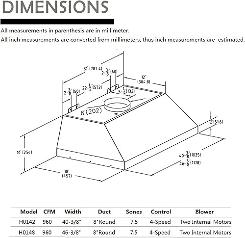 Miniatura 6 de Campana extractora integrada de 48 pulgadas, 1150 CFM, campana extractora de acero inoxidable para debajo del gabinete, campana de ventilación de