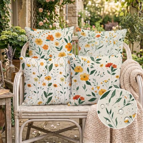 Housses de coussin 35x35cm orange velours motif fleurs - 3