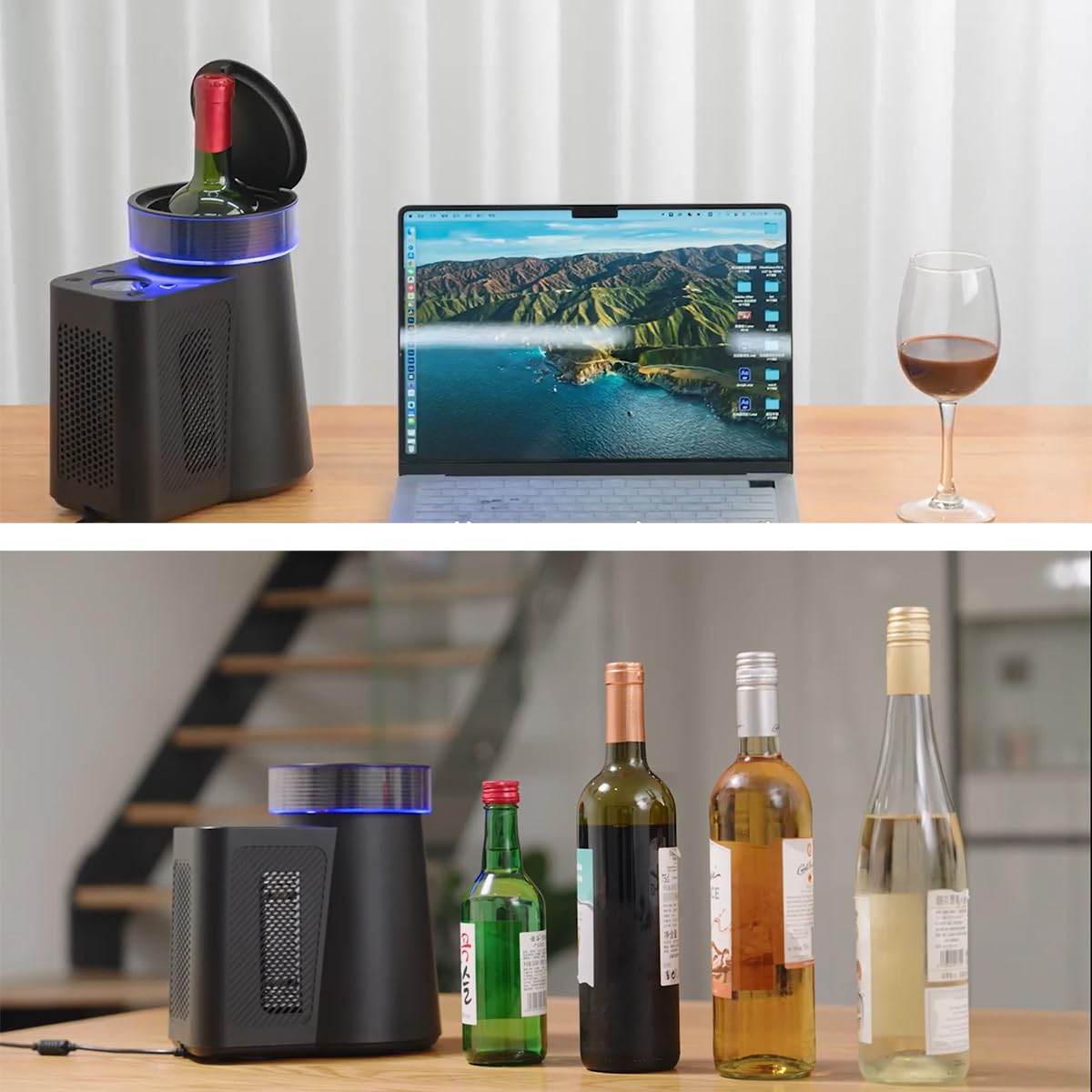 Elektrischer Weinkühler, Weinkühler Eimer für 750ml Rot-/Weißwein oder etwas Champagner, tragbarer Einzelflaschenkühler für Kühler halten bis zu 24h kalt