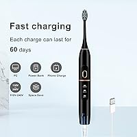 Vista 6 de Cepillo de dientes eléctrico Sonic con 8 cabezales de cepillo y funda de viaje, 4 modos, una carga que dura 60 días, motor 42000 VPM, juego de Negro