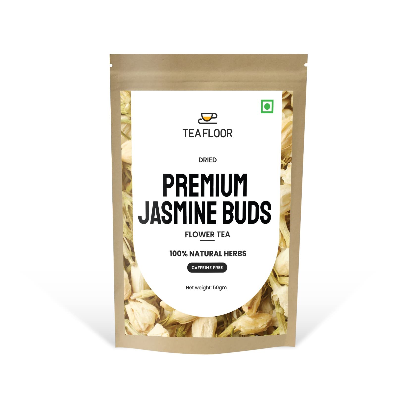 Teafloor Dried Premium Jasmine Buds Flower Tea|100% Natural Herbs|Caffeine Free|Helps in Stress Relief|Rich Source of Anti-oxidants (50 g)