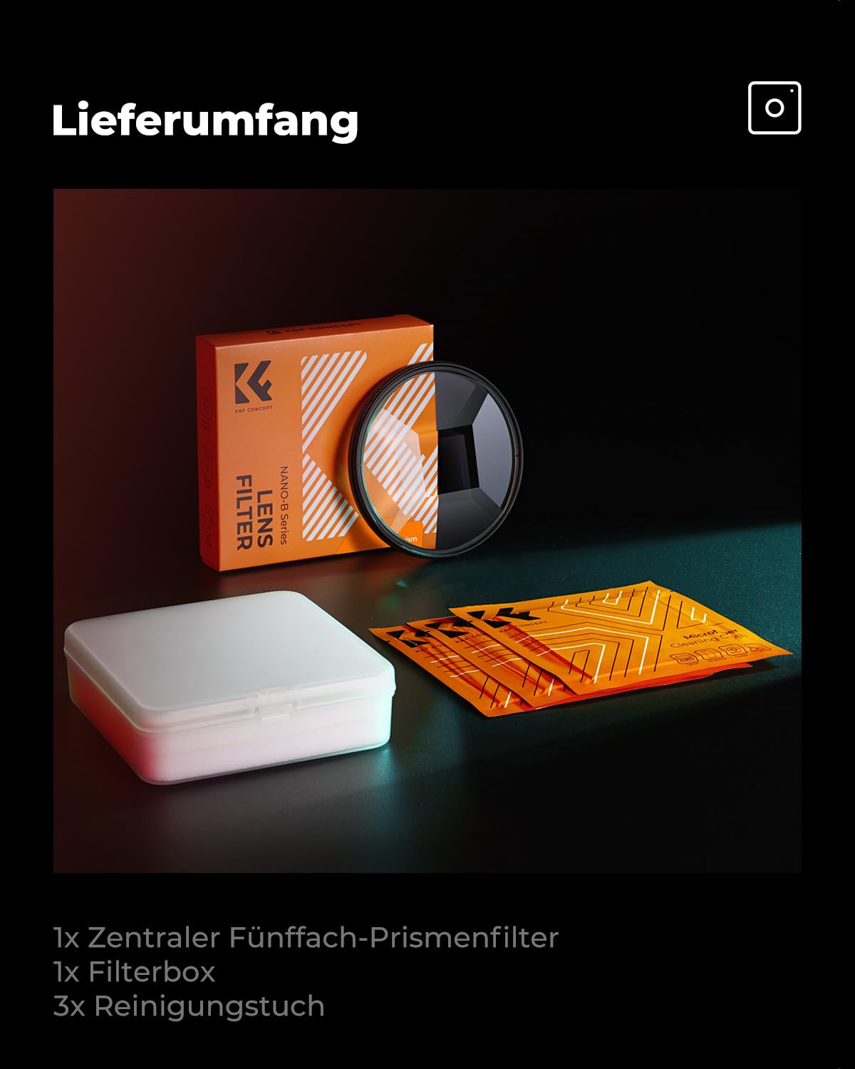 K&F CONCEPT 82mm Kaleidoscope Prism Filter | Filter Prisma Zentrales Pentaprisma Spezialeffekt Optisches Glas,FE102,Nano-Basic,FE102