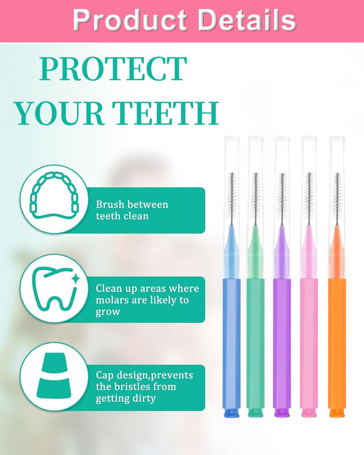 50 Pezzi Scovolini Interdentali,Scovolino per Pulizia Denti con Coperchio,Pulire Gli Spazi Stretti Tra Denti,Strumenti Pulizia Denti,Mantenere Salute Orale per Bambini,Uomini,Donne(5 Colori)