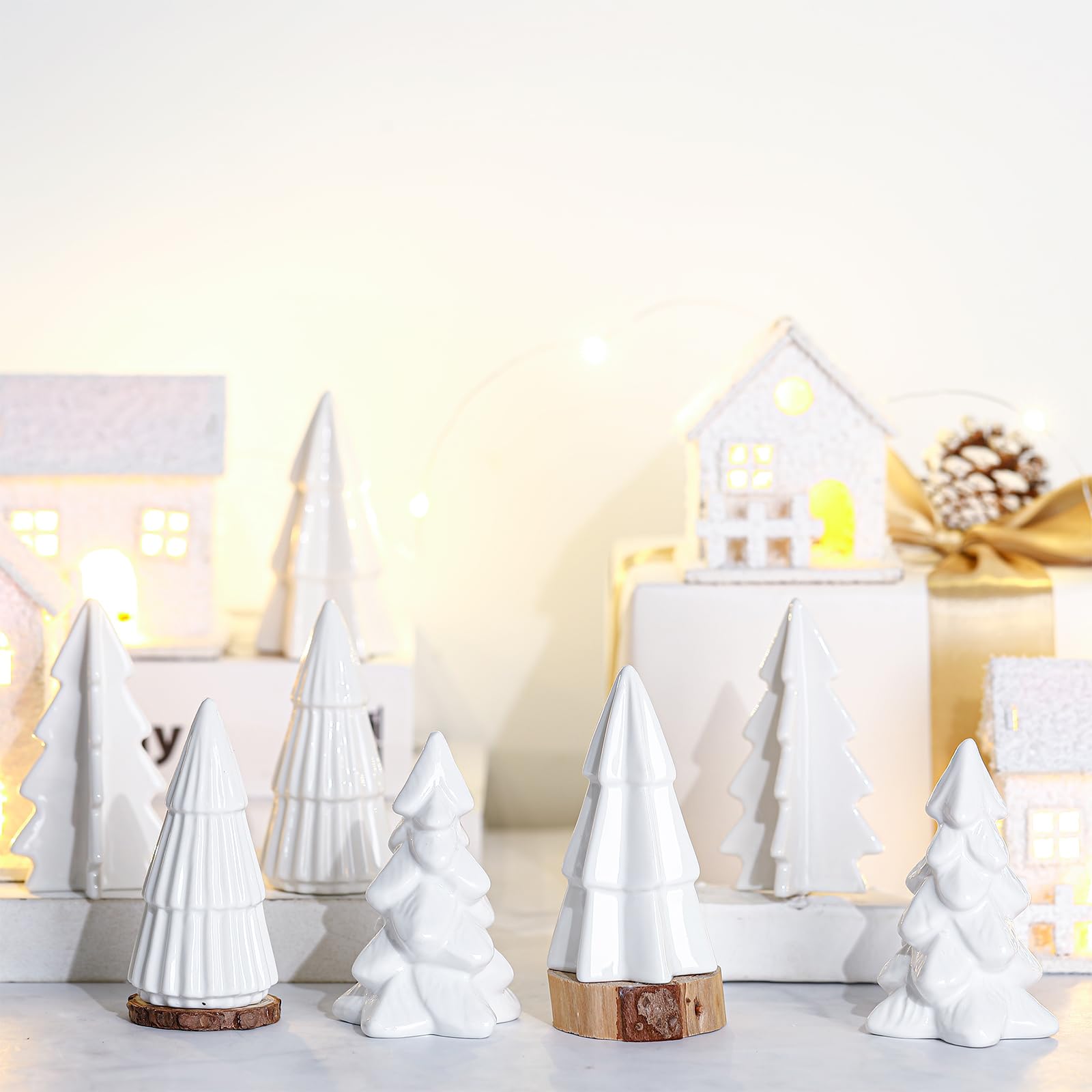 Nuenen 8 Stück Weihnachtsbäume aus Keramik Mini Weihnachten Tanne Figuren Porzellan Winter Deko Tannenbäume für Vintage Tisch Schreibtisch Schrank Kommode Wohnzimmer Schlafzimmer (Baum)