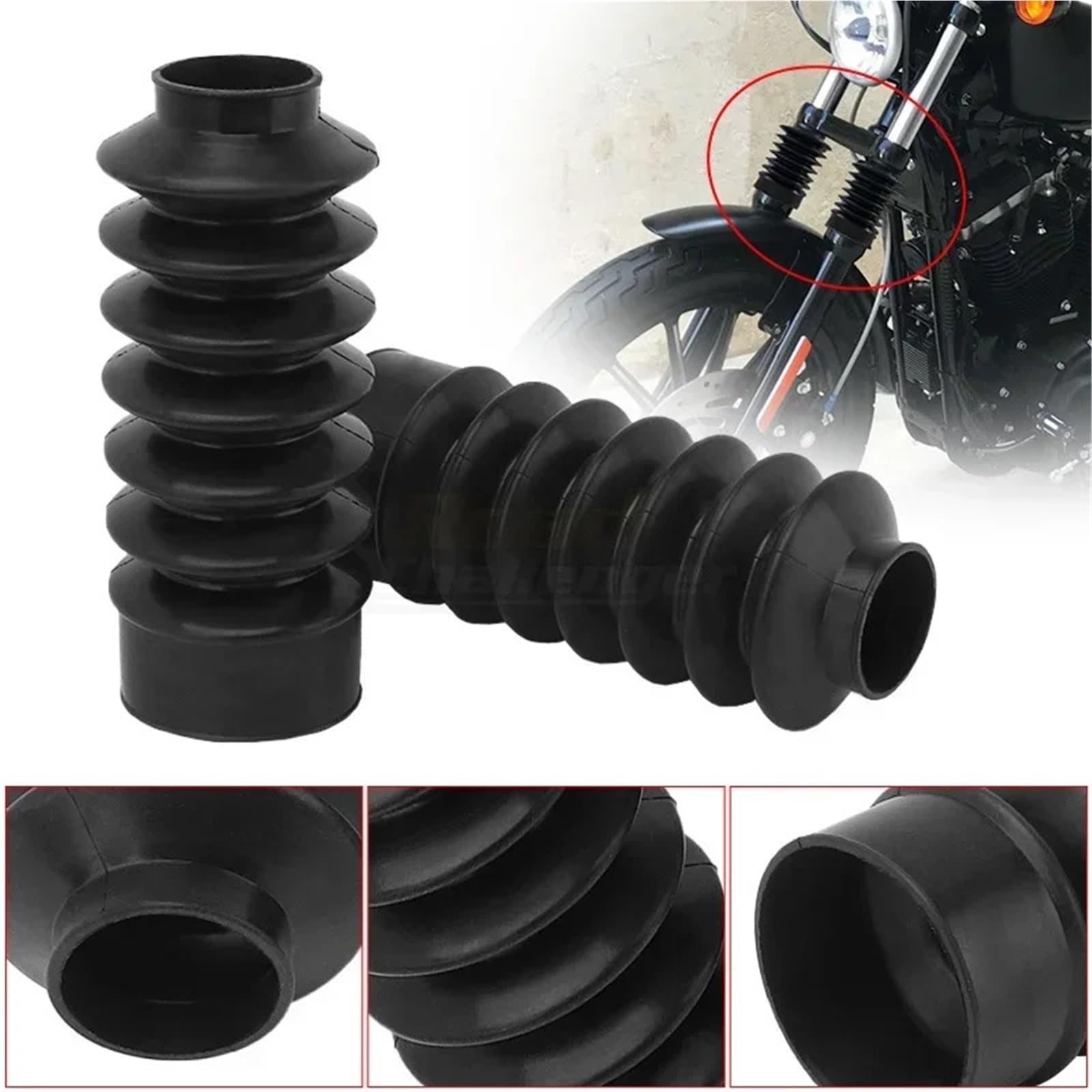 Copriforcella Adatto per Harley Dyna FXD Sportster XL883 XL1200 39mm Moto Gomma Anteriore Forcella Lunga Soffietti Gators Coperture