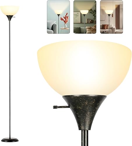 Lámpara de pie lámpara de pie con 3 niveles de brillo regulable pantalla blanca resistente a caídas interruptor giratorio lámpara de pie de metal