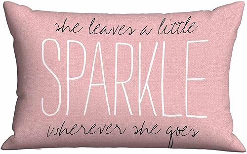 Mugod Funda de almohada decorativa con cita rosa con frase "She Leaves A Little Sparkle Wherever She Go", funda de cojín de 20 x 30 pulgadas para el