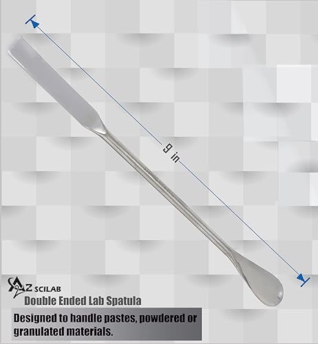 Miniatura 2 de A2Z-DE002 Muestreador de espátula de laboratorio micro de acero inoxidable de doble extremo, extremo de cuchara cuadrada y plana, 9 pulgadas de