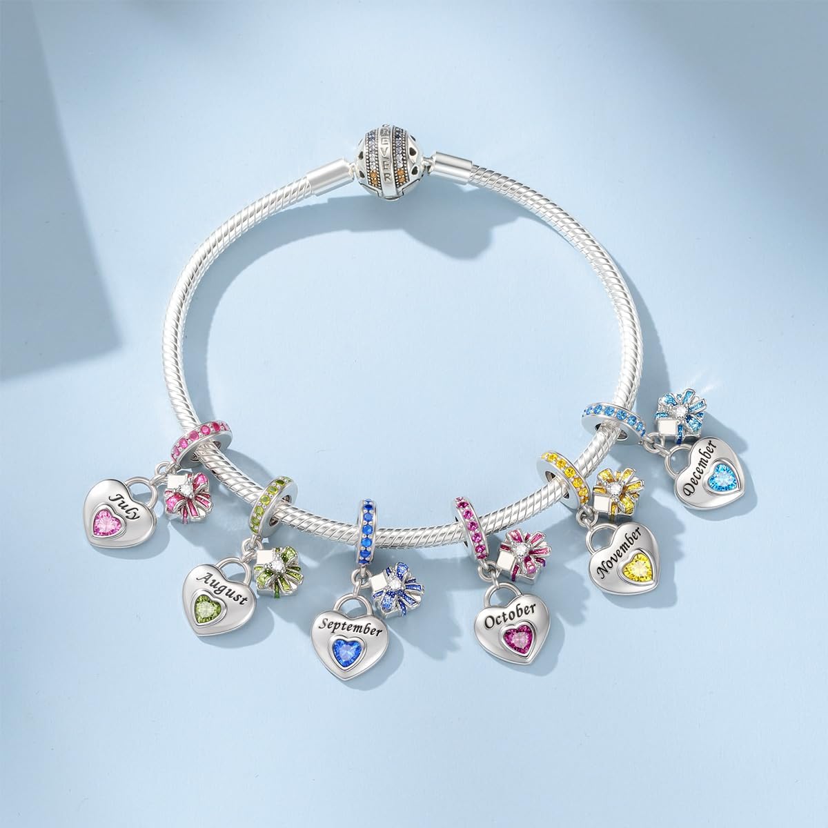 Aurevella 925 Sterling Silver Heart Birthstone Charms for Bracelets and Necklaces Happy Birthday Christmas Women&Mom Jewelry Gifts - Image 6