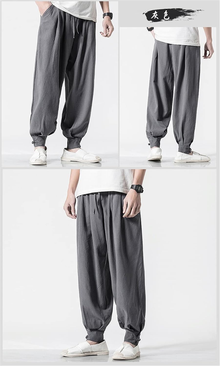Japanese Style Kimonos Harajuku Yukata Casual Printed Loose Harem Trousers Asian Traditional Male Costume Japan Youth Men Pants Gray XL