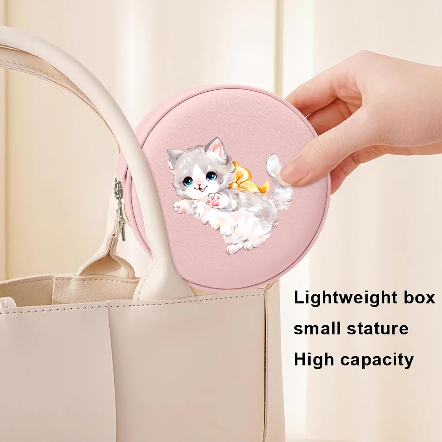 MAYCARI Jewelry Box with Cute Bow Cat Pattern Design, PU Leather Jewelry Travel Organizer Case-Rings/Earrings/Necklace Storage Box for Women Birthday Mom Friends Her Bridesmaids Girls s - Image 6