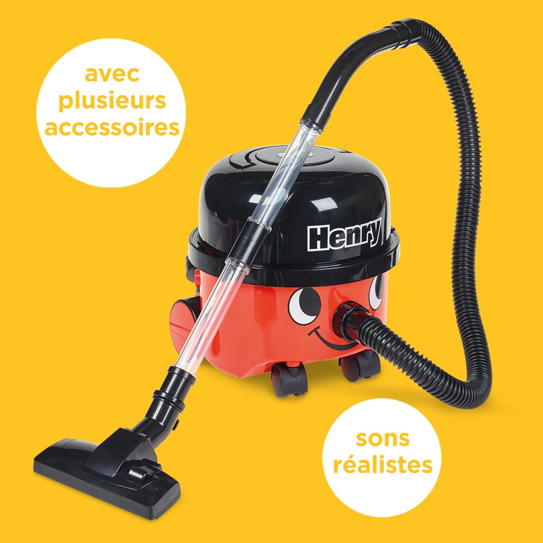 Casdon Henry & Hetty Jouets - Aspirateur Henry - Aspirateur Rouge Fonctionnel avec buse - Kit de Nettoyage pour Enfants - 3 Ans +, 23.2 x 21.2 x 22.8 cm