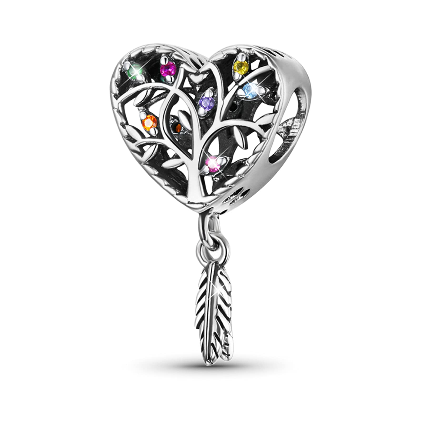 Tree of Life Pendant Charm Sterling Silver Heart Shaped Dangle Charm Fit Bracelet/Necklace for Women Girls Wife Daughter