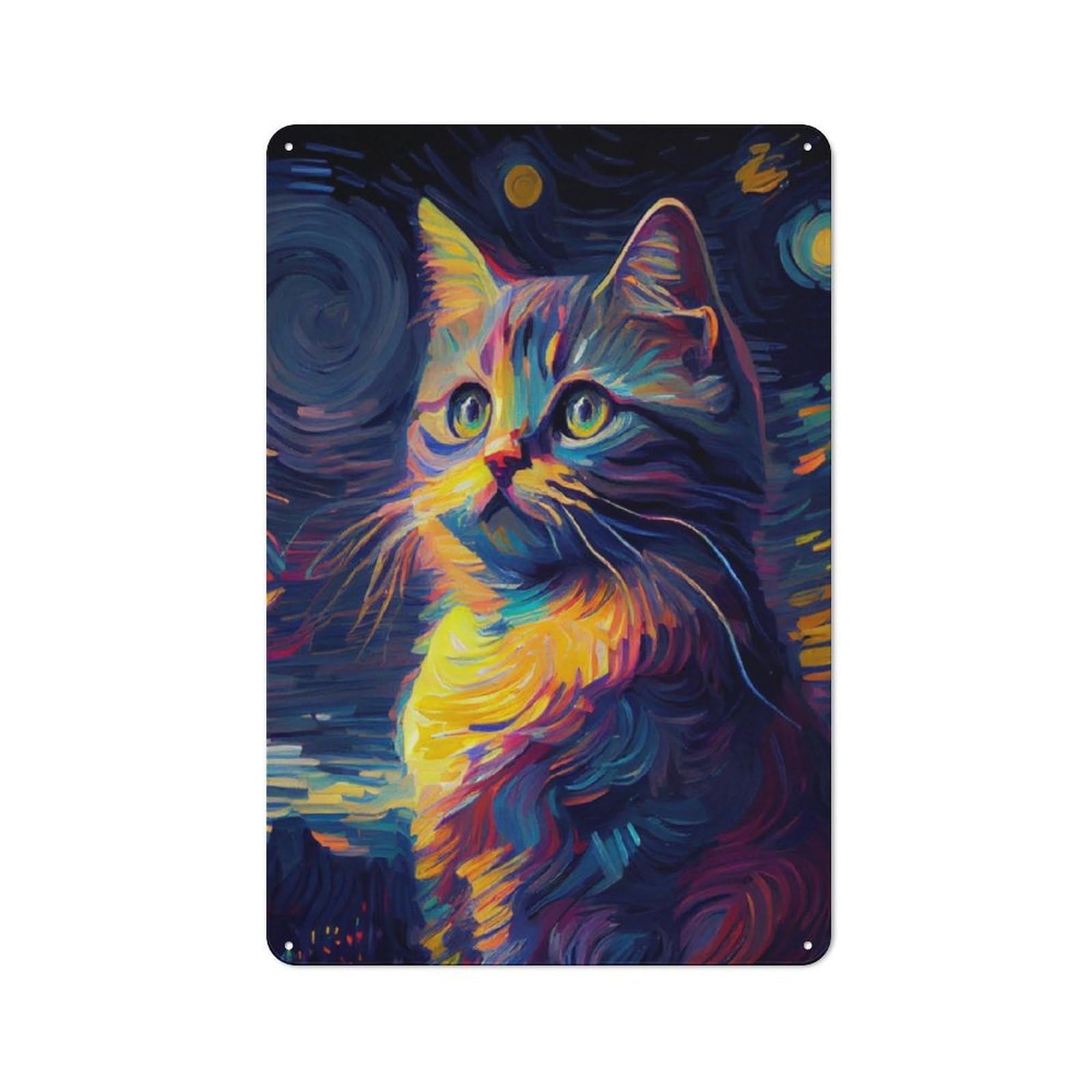 Junmoney Starry Night Cat Tin Sign 30X20cm For Living Room Wall, Retro Wall Decor, A Decorative Metal Sign For Living Rooms And Feature Walls