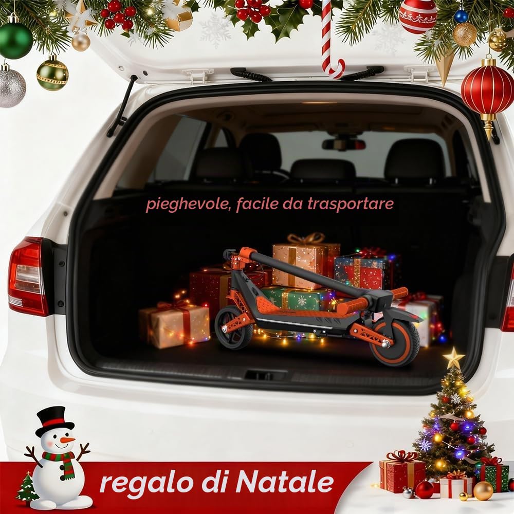 Monopattino Elettrico per Ragazzi U8 Fuoristrada - Doppia Sospensione - 16km/h Max, 10km Autonomia - Pieghevole e Leggero (6.7kg) - Motore 110W - Per Bambini 8-16 Anni (Orange)