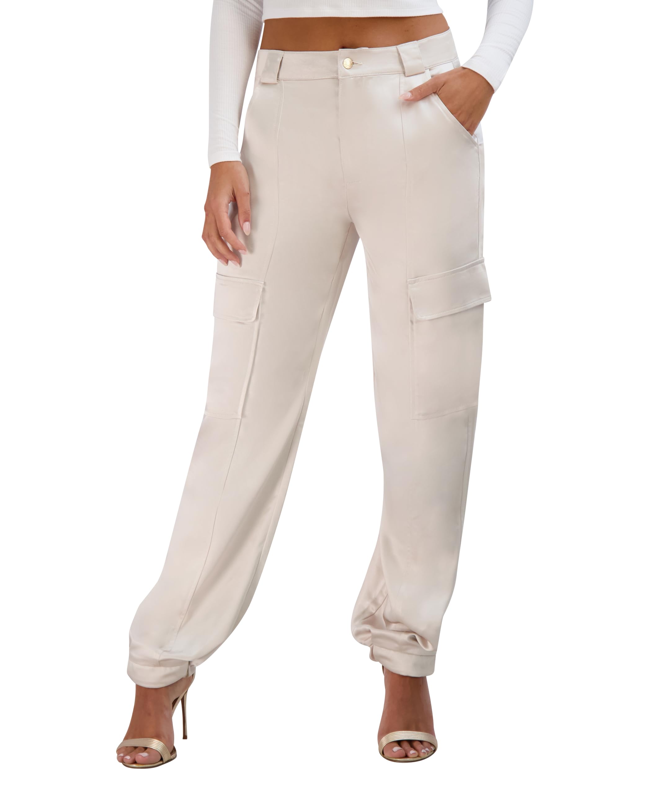 BCBGeneration Womens Pocket Lining Satin Cargo Pants