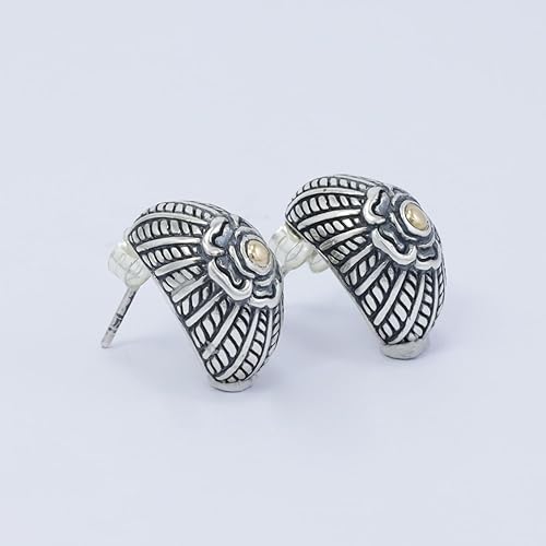 Miniatura 3 de huggie earrings stud 925 sterling silver decorated with flower ornament and woven art