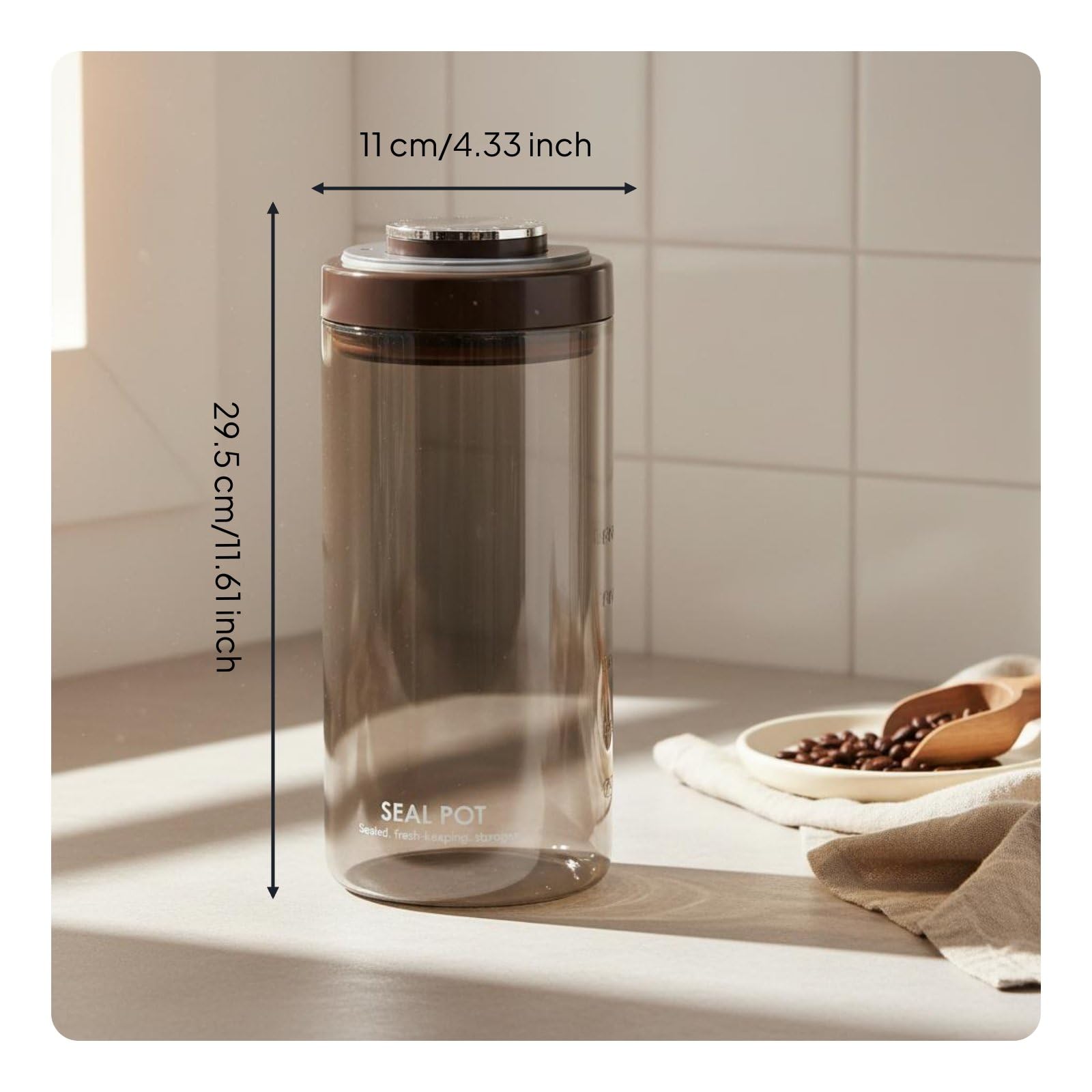 Gewürz Vorratsglas Vakuumbehälter Lebensmittelbehälter Küchenbehälter Gewürzdose mit Aromaventil Sofortverschluss Verstärkter Silikondichtung Und, Braun, 2100ML
