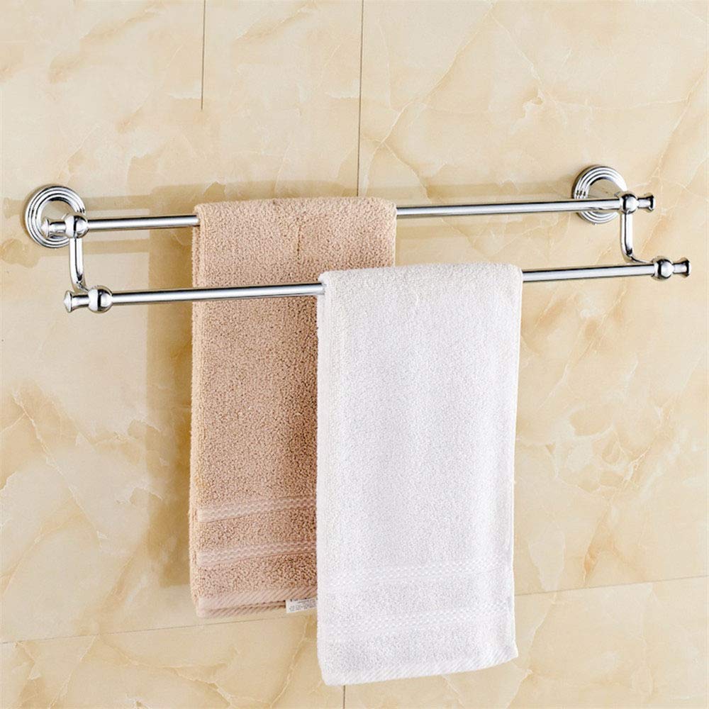 Porte-serviettes résistant à la rouille double barre en cuivre poli de 80cm pour mur de douche