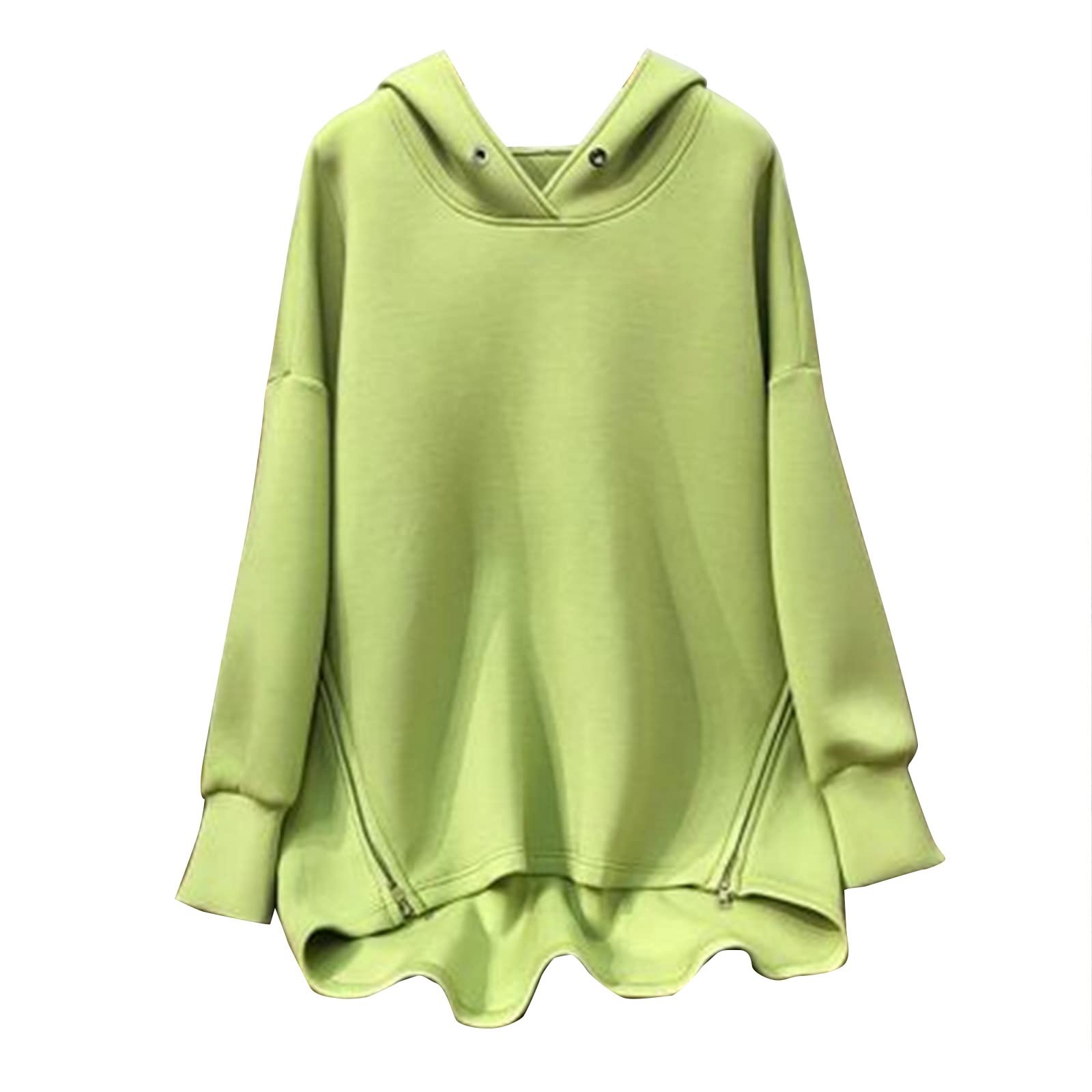 Amazon Co Jp パーカー レディース レディースパーカースウェット秋の薄い長袖サイドジッパー緩い特大のプルオーバー 色 緑 Size Large 服 ファッション小物