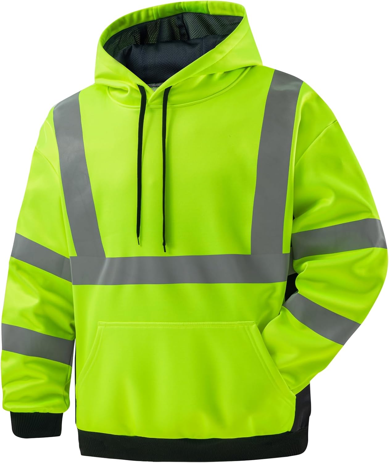 Hooded Jacket with Forest Print, Black and Teal, Full Zip, Reflective Stripes, Nature Theme