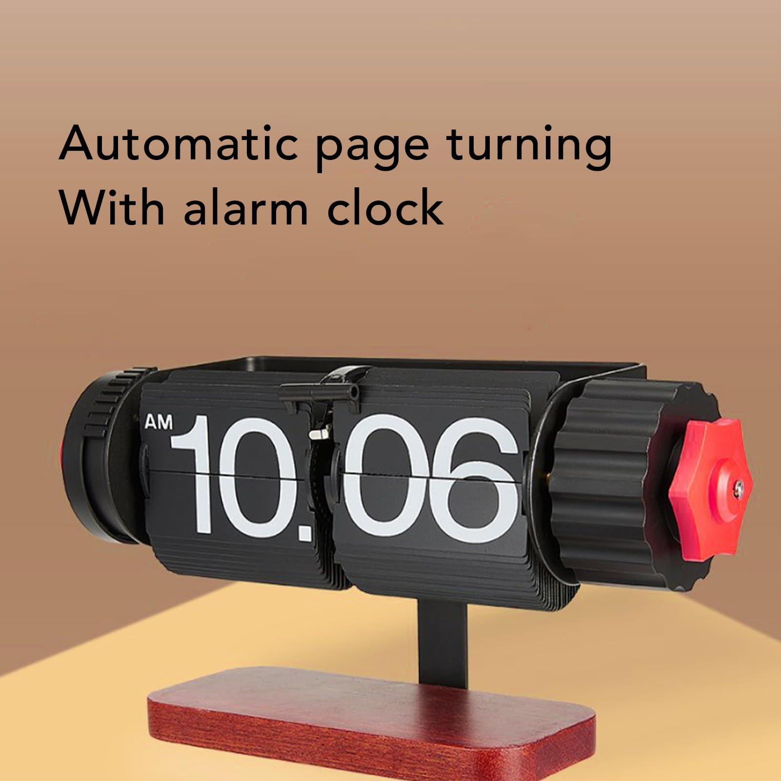 Horloge De Bureau Mécanique Rétro 24 Heures Avec Base En Bois