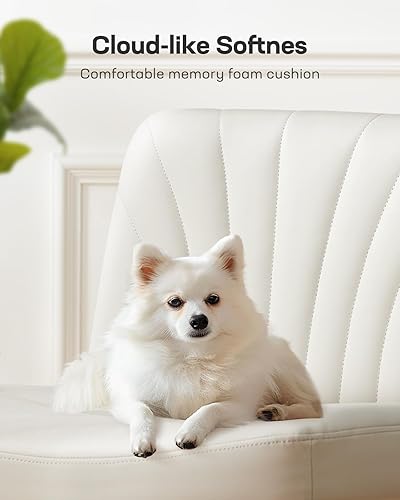 Miniatura 5 de Marsail Silla cruzada con ruedas silla de oficina de piel sintética con patas cruzadas, silla de escritorio sin brazos anchos, silla giratoria de