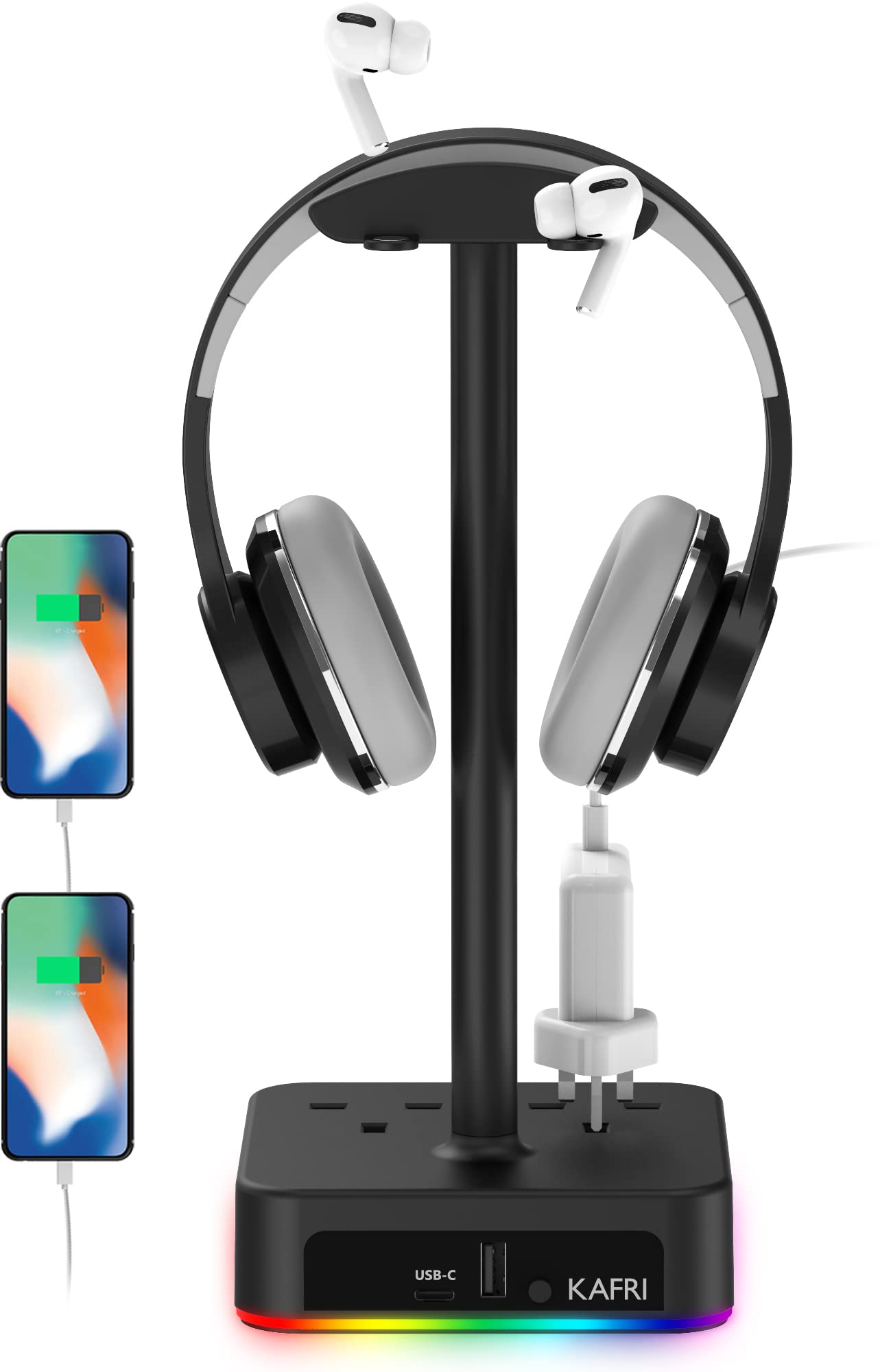 Buy RGB Headphone Stand with USB A & C Charger, KAFRI Headset Holder Hanger Rack with 2 USB